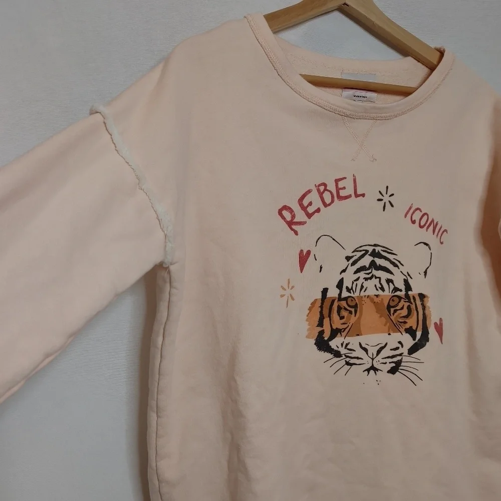 Dear Tee Crew Neck Light Pink Graphic Sweatshirt Cotton Rebel Iconic Tiger Large